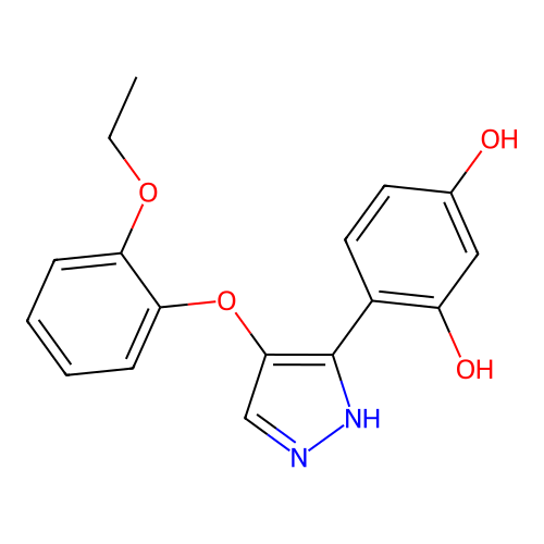 4-(4-(2-ethoxyphenoxy)-1H-pyrazol-3-yl)benzene-1,3-diol structure