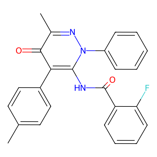 2-fluoro-N-(6-methyl-5-oxo-2-phenyl-4-(p-tolyl)-2,5-dihydropyridazin-3-yl)benzamide structure