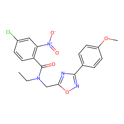 4-chloro-N-ethyl-N-((3-(4-methoxyphenyl)-1,2,4-oxadiazol-5-yl)methyl)-2-nitrobenzamide structure