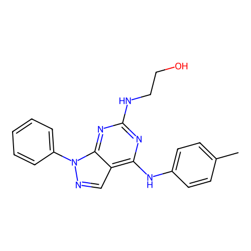 2-((1-phenyl-4-(p-tolylamino)-1H-pyrazolo[3,4-d]pyrimidin-6-yl)amino)ethanol structure