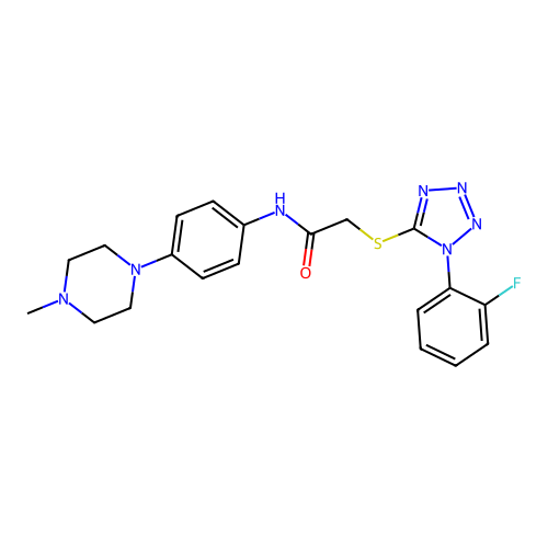 2-[1-(2-fluorophenyl)tetrazol-5-yl]sulfanyl-N-[4-(4-methylpiperazin-1-yl)phenyl]acetamide structure