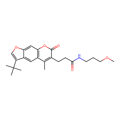 3-(3-tert-butyl-5-methyl-7-oxofuro[3,2-g]chromen-6-yl)-N-(3-methoxypropyl)propanamide structure