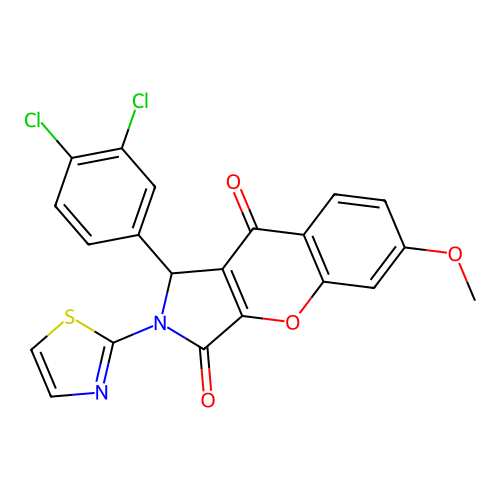 1-(3,4-dichlorophenyl)-6-methoxy-2-(1,3-thiazol-2-yl)-1,2-dihydrochromeno[2,3-c]pyrrole-3,9-dione structure
