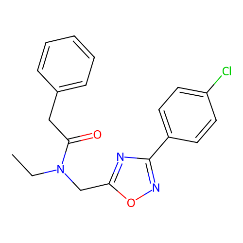 N-[[3-(4-chlorophenyl)-1,2,4-oxadiazol-5-yl]methyl]-N-ethyl-2-phenylacetamide structure