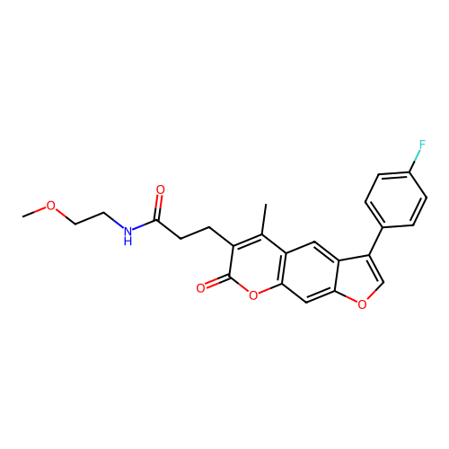 3-(3-(4-fluorophenyl)-5-methyl-7-oxo-7H-furo[3,2-g]chromen-6-yl)-N-(2-methoxyethyl)propanamide structure