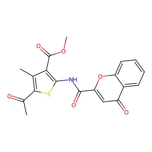 methyl 5-acetyl-4-methyl-2-{[(4-oxo-4H-chromen-2-yl)carbonyl]amino}thiophene-3-carboxylate structure