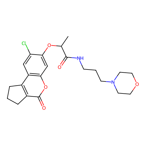 2-((8-chloro-4-oxo-1,2,3,4-tetrahydrocyclopenta[c]chromen-7-yl)oxy)-N-(3-morpholinopropyl)propanamide structure