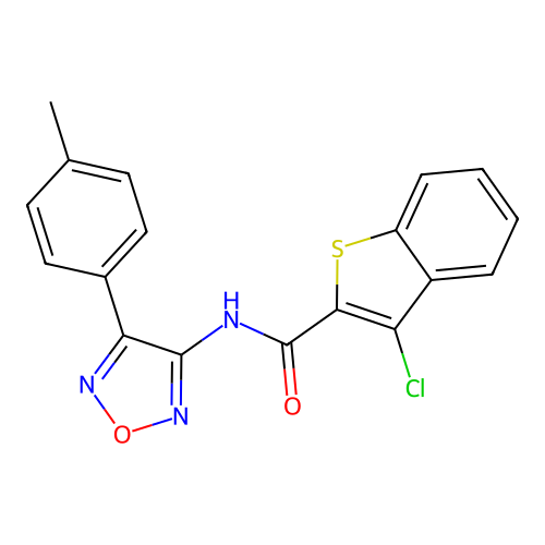 3-chloro-N-[4-(4-methylphenyl)-1,2,5-oxadiazol-3-yl]-1-benzothiophene-2-carboxamide structure