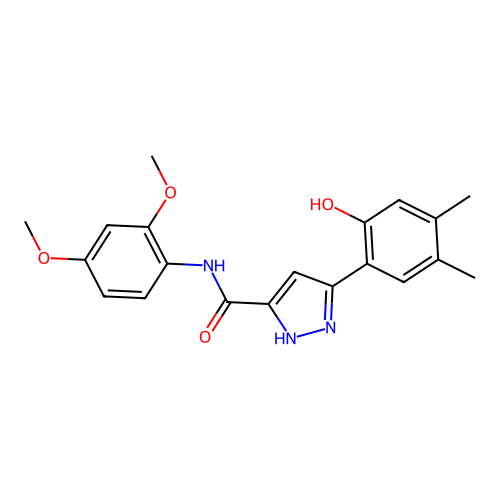N-(2,4-dimethoxyphenyl)-3-(2-hydroxy-4,5-dimethylphenyl)-1H-pyrazole-5-carboxamide structure