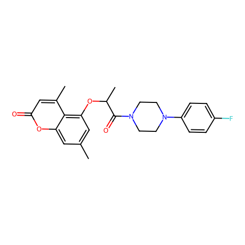 5-[1-[4-(4-fluorophenyl)piperazin-1-yl]-1-oxopropan-2-yl]oxy-4,7-dimethylchromen-2-one structure