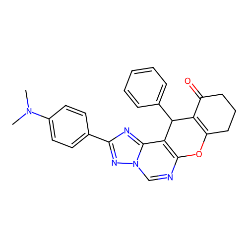 2-(4-(dimethylamino)phenyl)-12-phenyl-9,10-dihydro-8H-chromeno[3,2-e][1,2,4]triazolo[1,5-c]pyrimidin-11(12H)-one structure