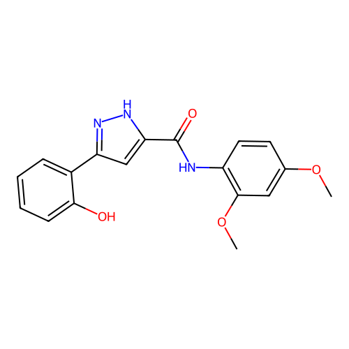 N-(2,4-dimethoxyphenyl)-3-(2-hydroxyphenyl)-1H-pyrazole-5-carboxamide structure
