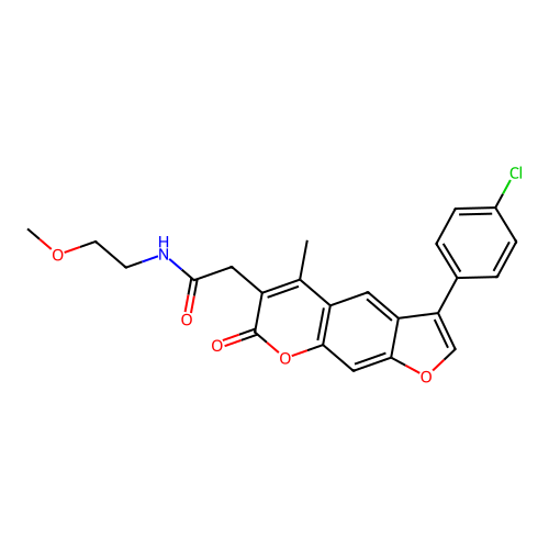 2-[3-(4-chlorophenyl)-5-methyl-7-oxofuro[3,2-g]chromen-6-yl]-N-(2-methoxyethyl)acetamide structure