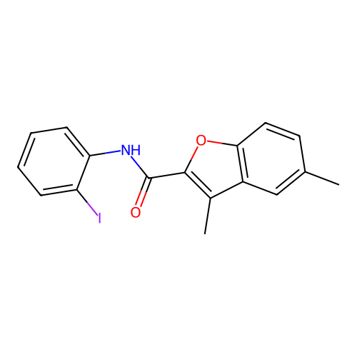 N-(2-iodophenyl)-3,5-dimethyl-1-benzofuran-2-carboxamide structure
