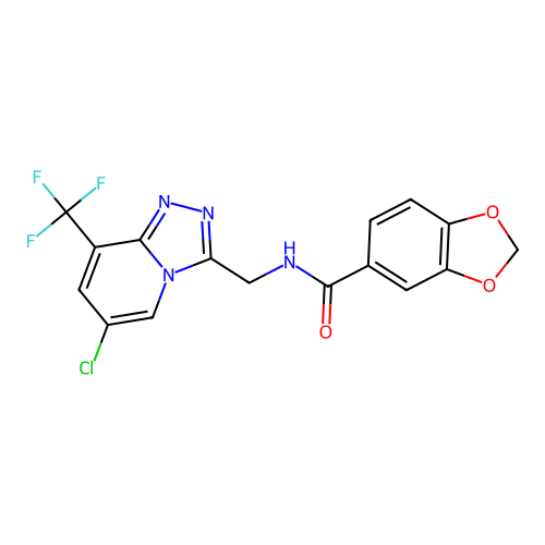 N-((6-chloro-8-(trifluoromethyl)-[1,2,4]triazolo[4,3-a]pyridin-3-yl)methyl)benzo[d][1,3]dioxole-5-carboxamide structure
