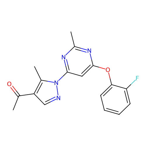 1-[1-[6-(2-Fluorophenoxy)-2-methylpyrimidin-4-yl]-5-methylpyrazol-4-yl]ethanone structure
