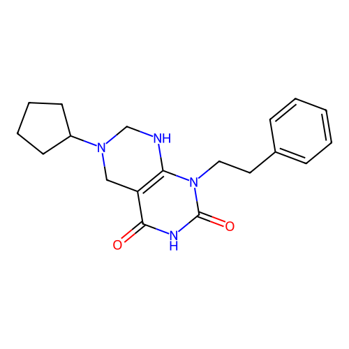 6-cyclopentyl-1-phenethyl-5,6,7,8-tetrahydropyrimido[4,5-d]pyrimidine-2,4(1H,3H)-dione structure