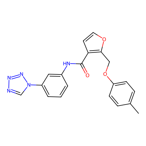 2-[(4-methylphenoxy)methyl]-N-[3-(1H-tetrazol-1-yl)phenyl]furan-3-carboxamide structure
