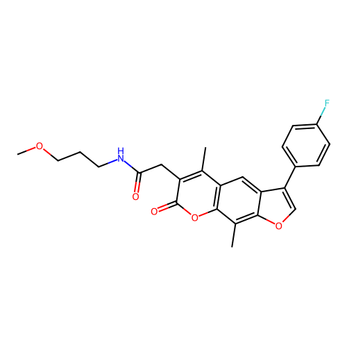 2-(3-(4-fluorophenyl)-5,9-dimethyl-7-oxo-7H-furo[3,2-g]chromen-6-yl)-N-(3-methoxypropyl)acetamide structure