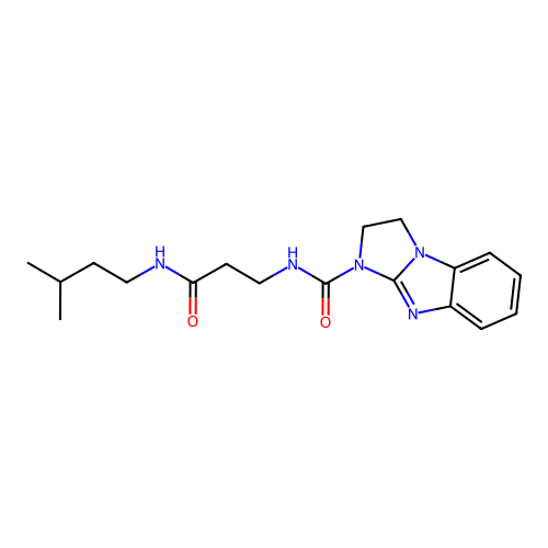 N-(3-(isopentylamino)-3-oxopropyl)-2,3-dihydro-1H-benzo[d]imidazo[1,2-a]imidazole-1-carboxamide structure