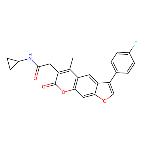 N-cyclopropyl-2-(3-(4-fluorophenyl)-5-methyl-7-oxo-7H-furo[3,2-g]chromen-6-yl)acetamide structure