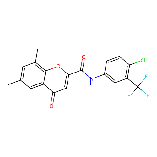 N-[4-chloro-3-(trifluoromethyl)phenyl]-6,8-dimethyl-4-oxo-4H-chromene-2-carboxamide structure