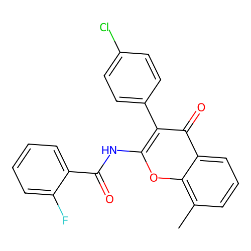 N-(3-(4-chlorophenyl)-8-methyl-4-oxo-4H-chromen-2-yl)-2-fluorobenzamide structure