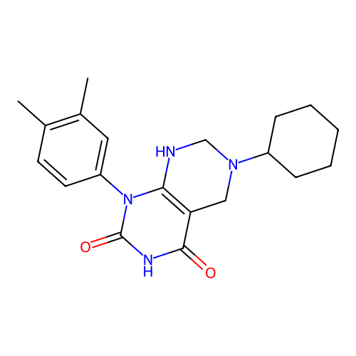 6-cyclohexyl-1-(3,4-dimethylphenyl)-5,6,7,8-tetrahydropyrimido[4,5-d]pyrimidine-2,4(1H,3H)-dione structure