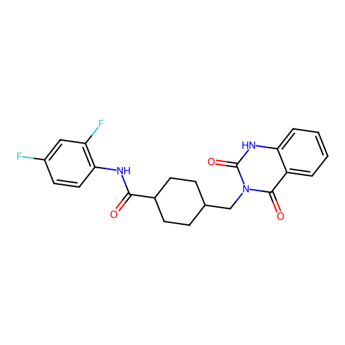 N-(2,4-difluorophenyl)-4-((2,4-dioxo-1,2-dihydroquinazolin-3(4H)-yl)methyl)cyclohexanecarboxamide structure