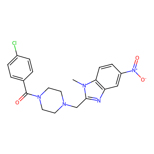 (4-chlorophenyl){4-[(1-methyl-5-nitro-1H-benzimidazol-2-yl)methyl]piperazin-1-yl}methanone structure