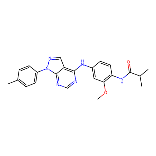 N-(2-methoxy-4-((1-(p-tolyl)-1H-pyrazolo[3,4-d]pyrimidin-4-yl)amino)phenyl)isobutyramide structure
