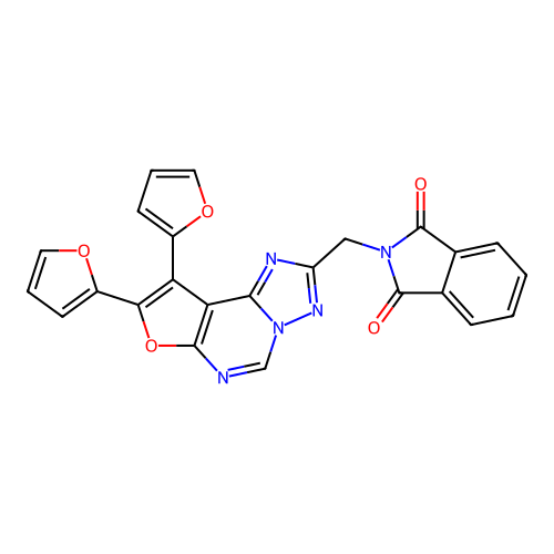 2-{[8,9-di(furan-2-yl)furo[3,2-e][1,2,4]triazolo[1,5-c]pyrimidin-2-yl]methyl}-1H-isoindole-1,3(2H)-dione structure