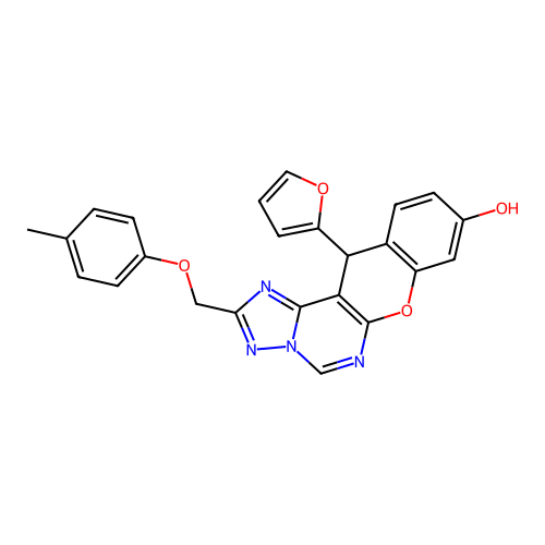 12-(2-FURYL)-2-[(4-METHYLPHENOXY)METHYL]-12H-CHROMENO[3,2-E][1,2,4]TRIAZOLO[1,5-C]PYRIMIDIN-9-OL structure