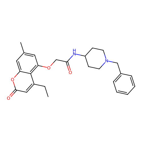 N-(1-benzylpiperidin-4-yl)-2-(4-ethyl-7-methyl-2-oxochromen-5-yl)oxyacetamide structure