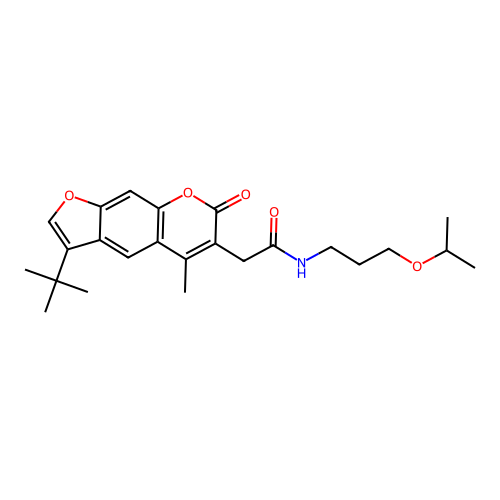 2-(3-(tert-butyl)-5-methyl-7-oxo-7H-furo[3,2-g]chromen-6-yl)-N-(3-isopropoxypropyl)acetamide structure