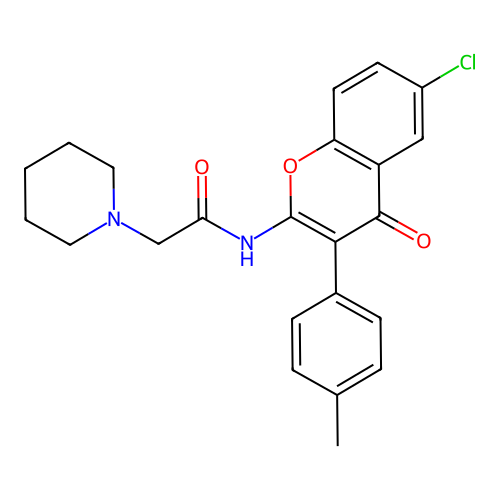 N-[6-chloro-3-(4-methylphenyl)-4-oxochromen-2-yl]-2-piperidin-1-ylacetamide structure