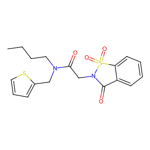 N-butyl-2-(1,1-dioxido-3-oxo-1,2-benzothiazol-2(3H)-yl)-N-(thiophen-2-ylmethyl)acetamide structure
