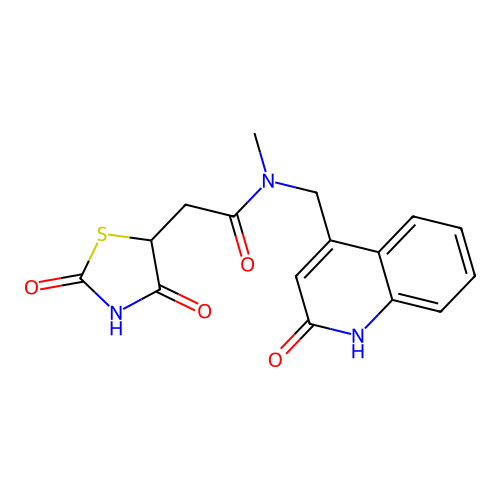 2-(2,4-dioxo-1,3-thiazolidin-5-yl)-N-[(2-hydroxyquinolin-4-yl)methyl]-N-methylacetamide structure