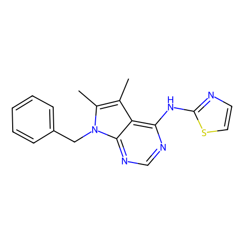 N-(7-benzyl-5,6-dimethylpyrrolo[2,3-d]pyrimidin-4-yl)-1,3-thiazol-2-amine structure