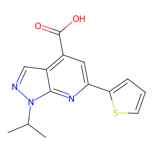 1-(propan-2-yl)-6-(thiophen-2-yl)-1H-pyrazolo[3,4-b]pyridine-4-carboxylic acid structure