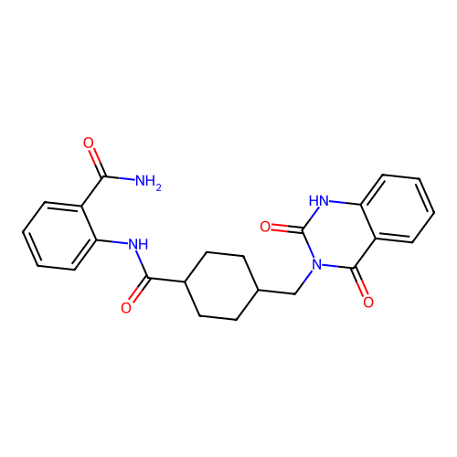 2-(4-((2,4-dioxo-1,2-dihydroquinazolin-3(4H)-yl)methyl)cyclohexanecarboxamido)benzamide structure
