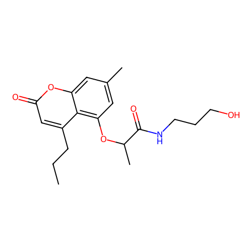 N-(3-hydroxypropyl)-2-((7-methyl-2-oxo-4-propyl-2H-chromen-5-yl)oxy)propanamide structure