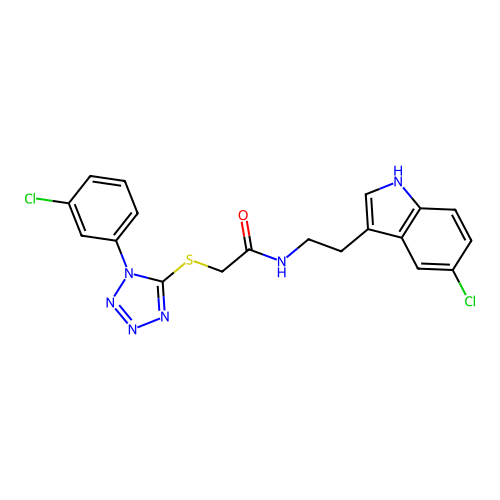 N-[2-(5-chloro-1H-indol-3-yl)ethyl]-2-[1-(3-chlorophenyl)tetrazol-5-yl]sulfanyl-acetamide structure