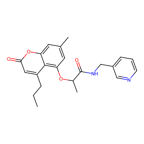 2-((7-methyl-2-oxo-4-propyl-2H-chromen-5-yl)oxy)-N-(pyridin-3-ylmethyl)propanamide structure