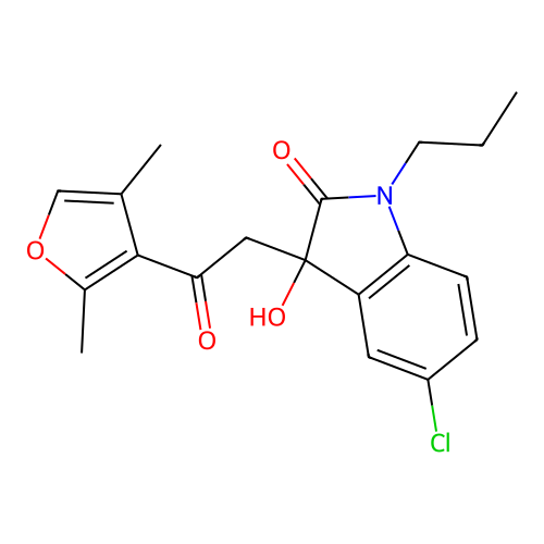 5-chloro-3-(2-(2,4-dimethylfuran-3-yl)-2-oxoethyl)-3-hydroxy-1-propylindolin-2-one structure