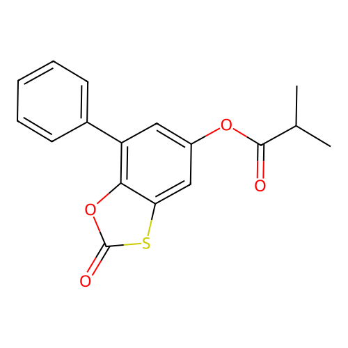 2-Oxo-7-phenyl-1,3-benzoxathiol-5-yl 2-methylpropanoate structure