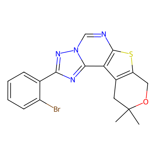 2-(2-bromophenyl)-10,10-dimethyl-10,11-dihydro-8H-pyrano[4',3':4,5]thieno[3,2-e][1,2,4]triazolo[1,5-c]pyrimidine structure