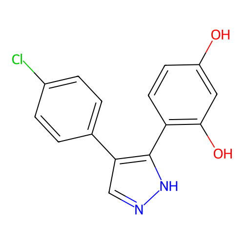 4-(4-(4-chlorophenyl)-1H-pyrazol-3-yl)benzene-1,3-diol structure