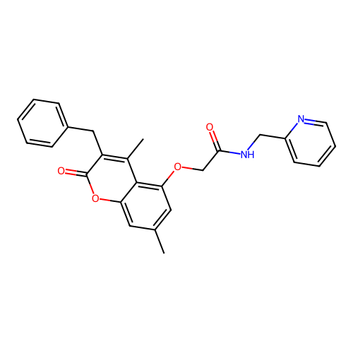 2-((3-benzyl-4,7-dimethyl-2-oxo-2H-chromen-5-yl)oxy)-N-(pyridin-2-ylmethyl)acetamide structure