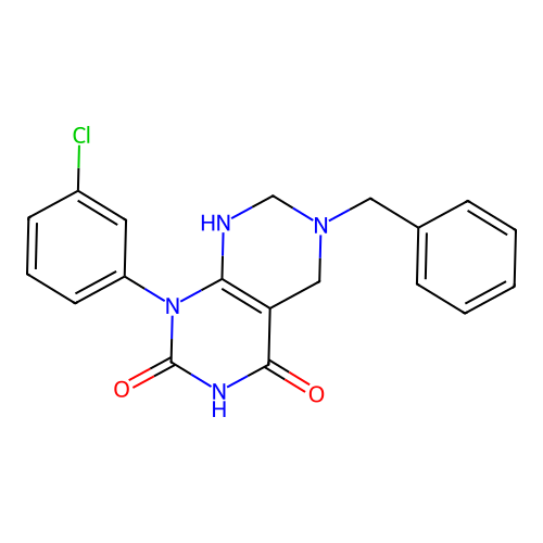 6-benzyl-1-(3-chlorophenyl)-5,6,7,8-tetrahydropyrimido[4,5-d]pyrimidine-2,4(1H,3H)-dione structure